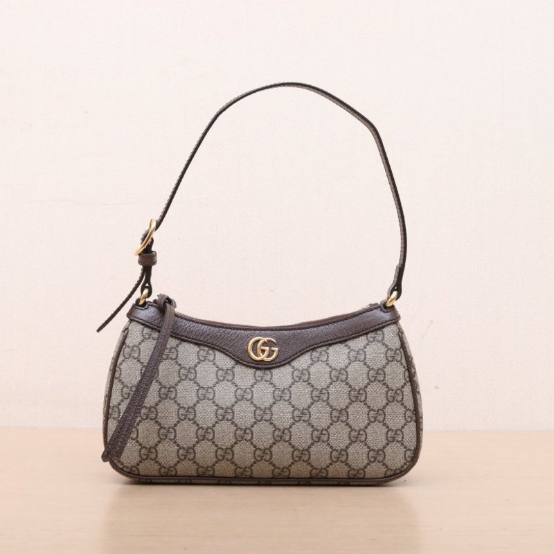 GUCCI Ophidia腋下包小號25烏木色PVC金扣肩背包-1