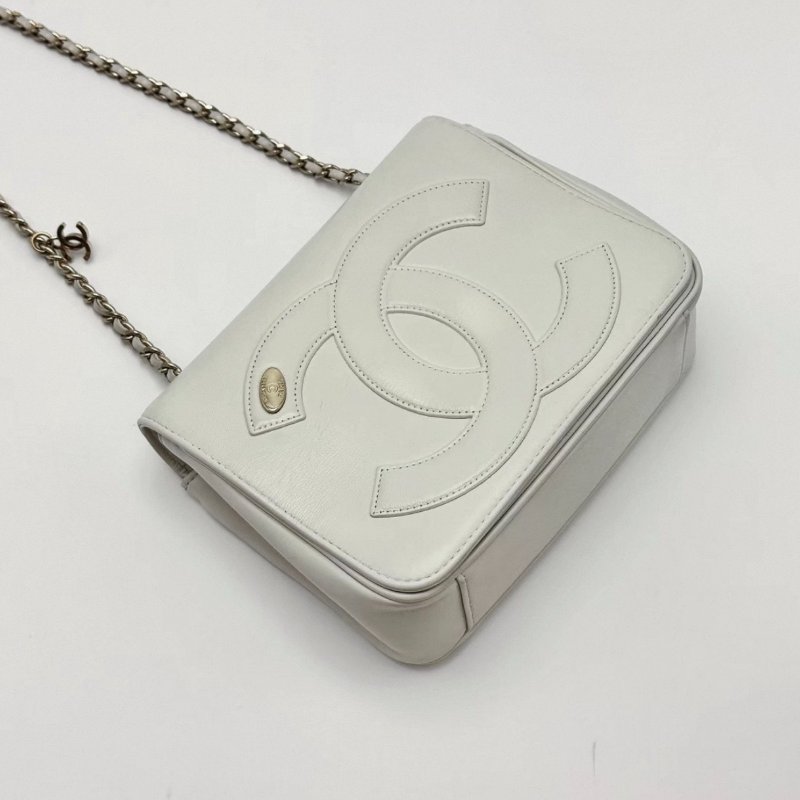 CHANEL 白金雙C大LOGO肩背斜背包 18*12*5 98新配件保卡塵袋-1