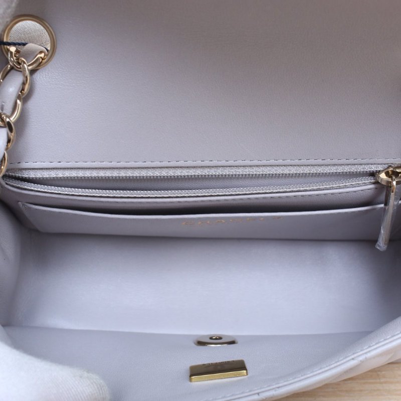 CHANEL CF口蓋包大Mini20灰色羊皮晶片開淺金扣菱格紋肩背包-3