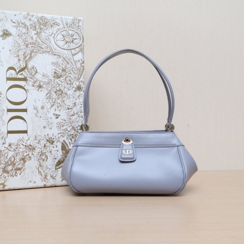 DIOR Key腋下包小號22灰色牛皮淺金扣2023肩背包-0