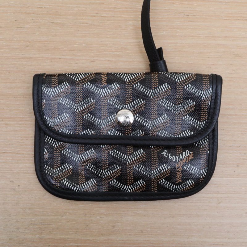GOYARD Anjou雙面購物袋Mini20黑色牛皮/帆布銀扣牛皮帆布肩背包-2
