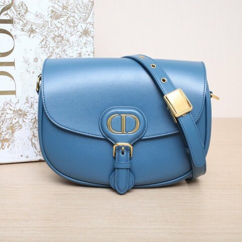 DIOR DiorBobby中號22藍色牛皮金扣2020肩背包