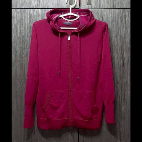 BURBERRY 博柏利 LONDON 戰馬 女桃紅色純羊毛針織連帽外套5號