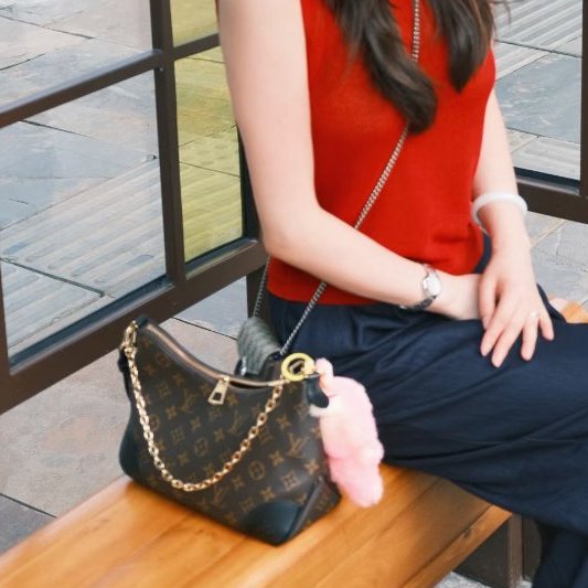 Louis Vuitton - 原花拼黑皮 Boulogne PM 牛角包-2