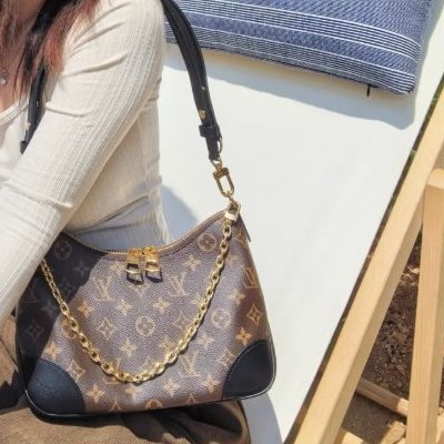 Louis Vuitton - 原花拼黑皮 Boulogne PM 牛角包-3