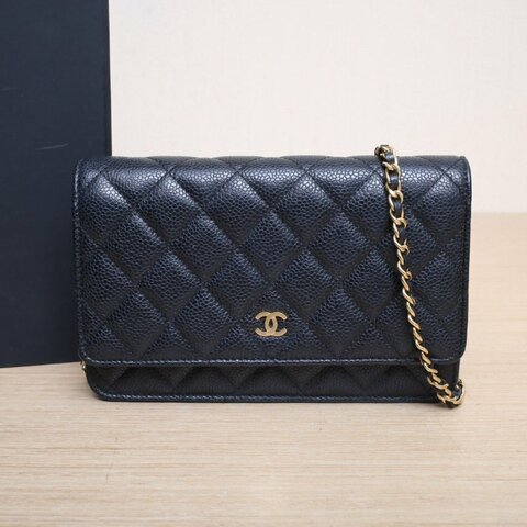 CHANEL CFWOC19黑色荔枝牛皮29開金扣肩背包