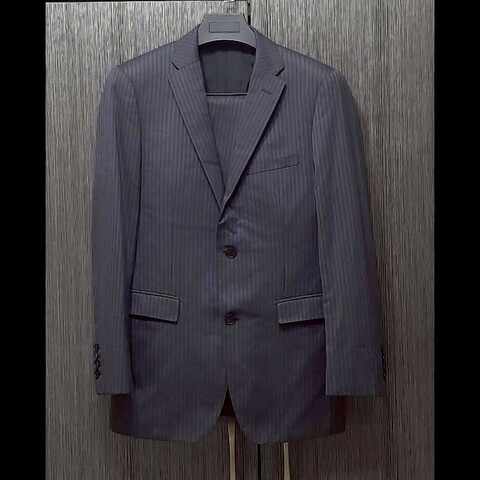 （日本製MIJ）絕版BURBERRY 博柏利 BLACK LABEL 黑標 男灰色條紋混羊毛成套西裝40R