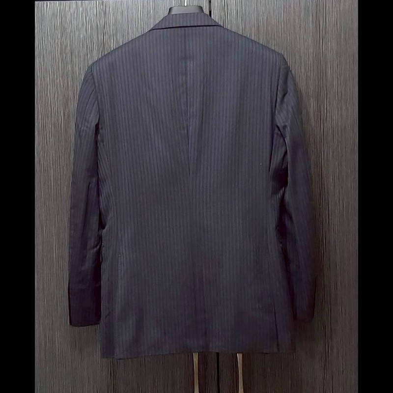 (日本製MIJ)絕版BURBERRY 博柏利 BLACK LABEL 黑標 男灰色條紋混羊毛成套西裝40R-1