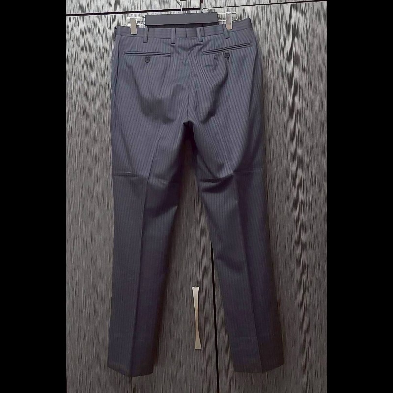 (日本製MIJ)絕版BURBERRY 博柏利 BLACK LABEL 黑標 男灰色條紋混羊毛成套西裝40R-3