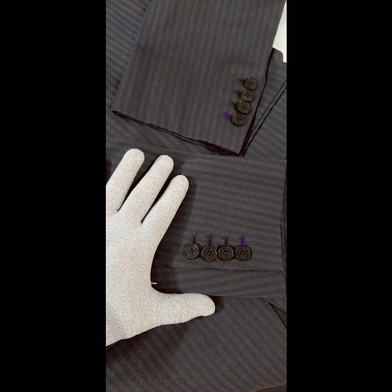 (日本製MIJ)絕版BURBERRY 博柏利 BLACK LABEL 黑標 男灰色條紋混羊毛成套西裝40R-4