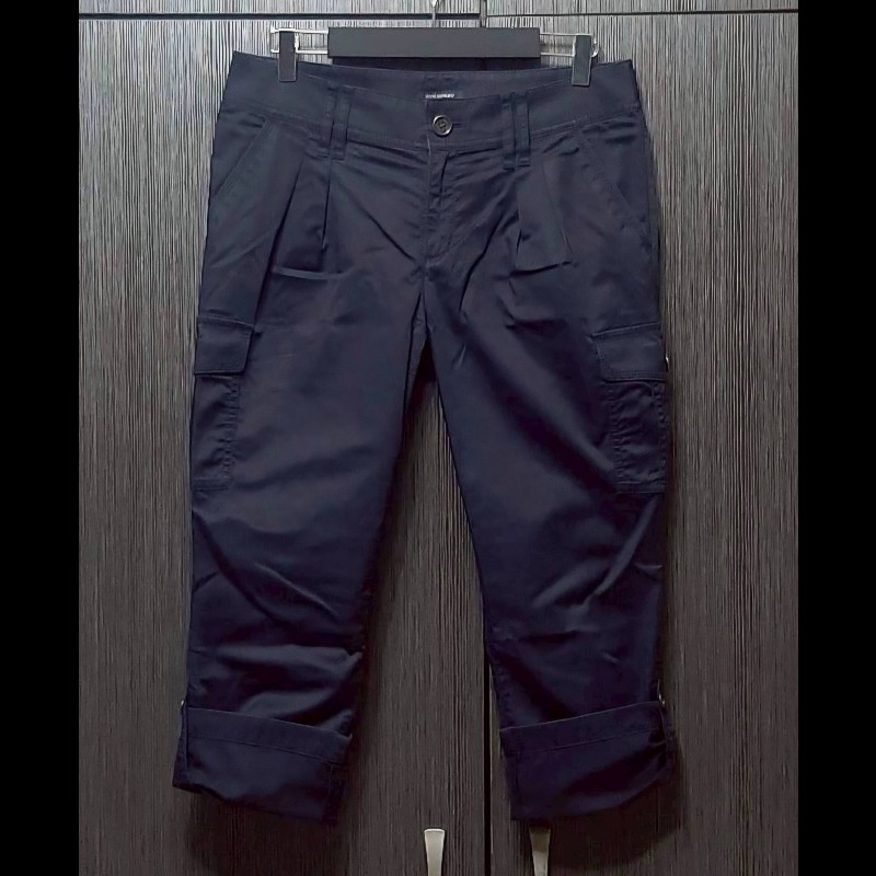 BURBERRY 博柏利 LONDON 牛皮標 女海軍藍多口袋彈性褲管反折八分褲38號-0