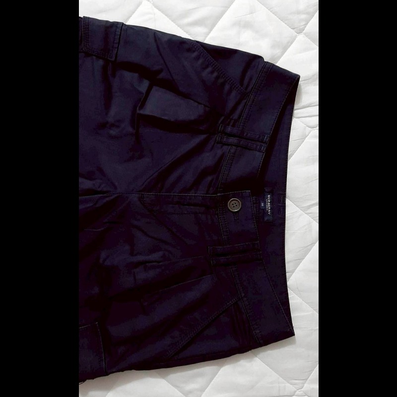 BURBERRY 博柏利 LONDON 牛皮標 女海軍藍多口袋彈性褲管反折八分褲38號-2