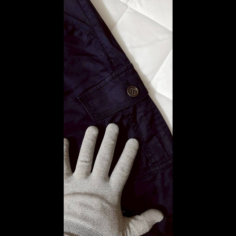 BURBERRY 博柏利 LONDON 牛皮標 女海軍藍多口袋彈性褲管反折八分褲38號-4