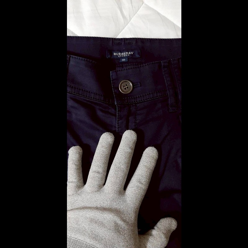 BURBERRY 博柏利 LONDON 牛皮標 女海軍藍多口袋彈性褲管反折八分褲38號-7