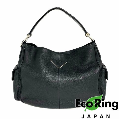 ☆ Prada 普拉達 Black Calfskin Shoulder Bag 黑色小牛皮肩背袋 - 257024112