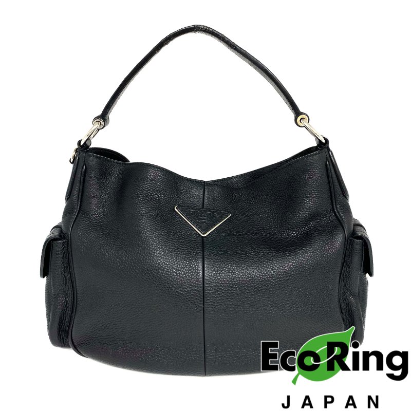 ☆ Prada 普拉達 Black Calfskin Shoulder Bag 黑色小牛皮肩背袋 - 257024112-0