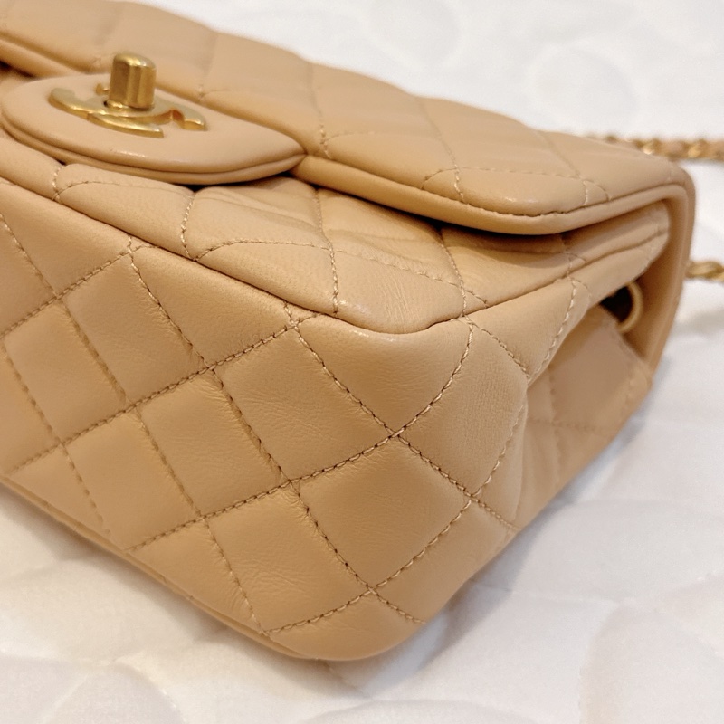 近全新｜勿議價🇫🇷Chanel方胖金球奶茶色 晶片 小羊皮 17公分-3