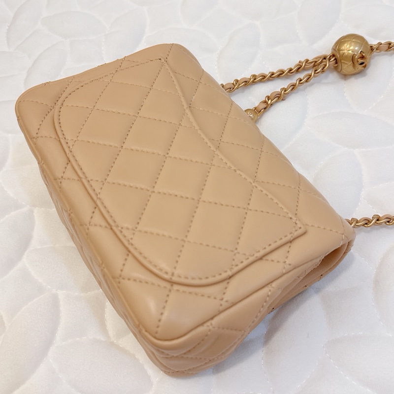 近全新｜勿議價🇫🇷Chanel方胖金球奶茶色 晶片 小羊皮 17公分-4