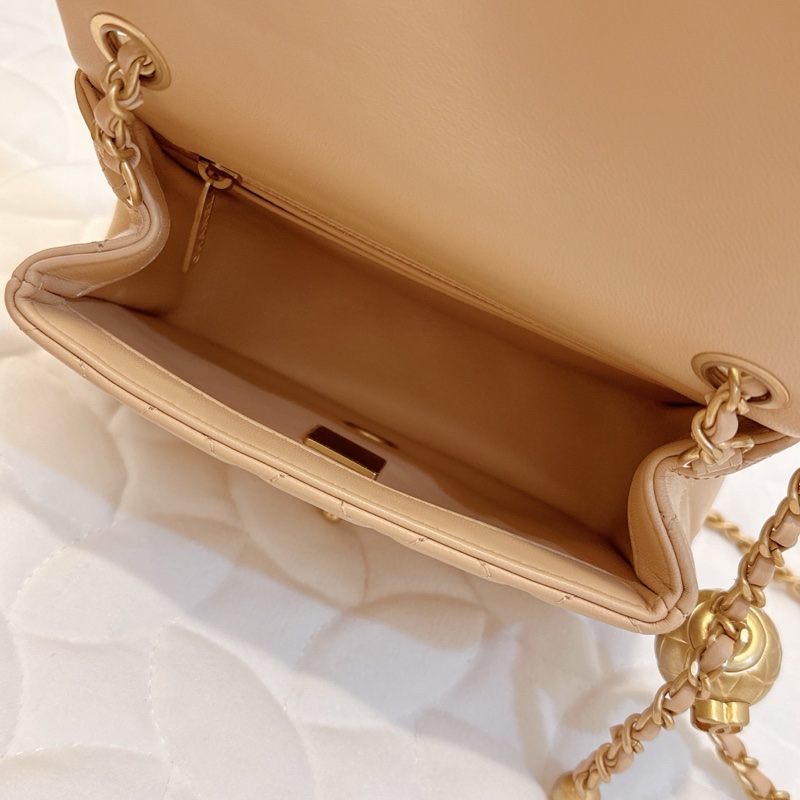 近全新｜勿議價🇫🇷Chanel方胖金球奶茶色 晶片 小羊皮 17公分-5