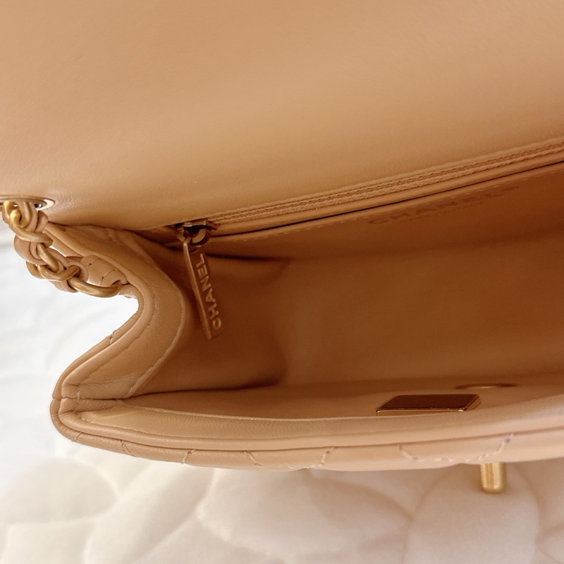 近全新｜勿議價🇫🇷Chanel方胖金球奶茶色 晶片 小羊皮 17公分-6