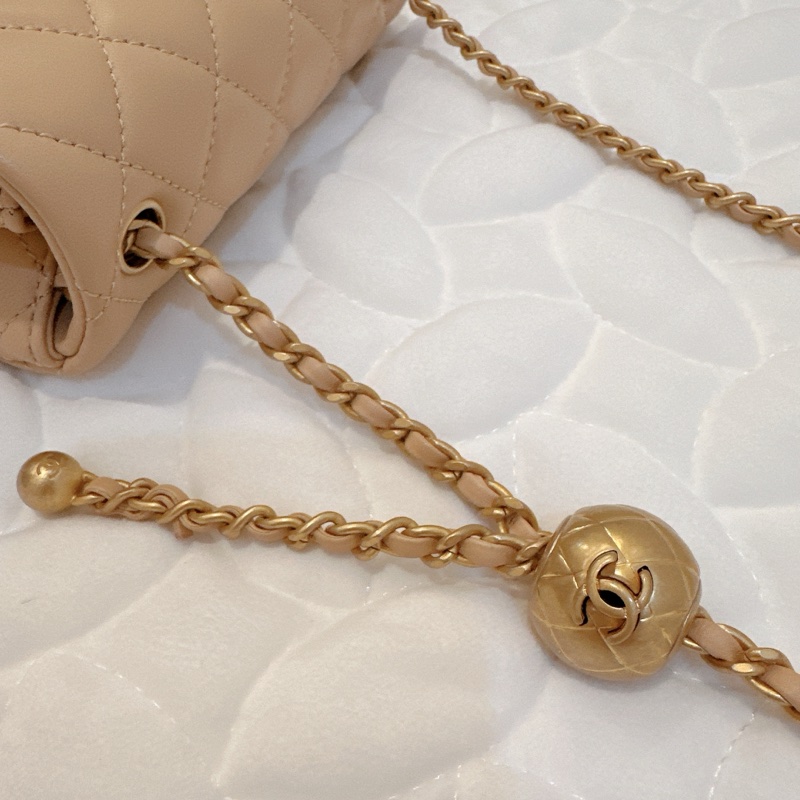 近全新｜勿議價🇫🇷Chanel方胖金球奶茶色 晶片 小羊皮 17公分-7