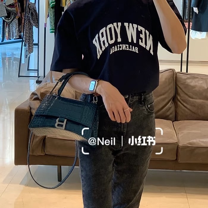Balenciaga S小號 鱷魚壓紋沙漏包-0
