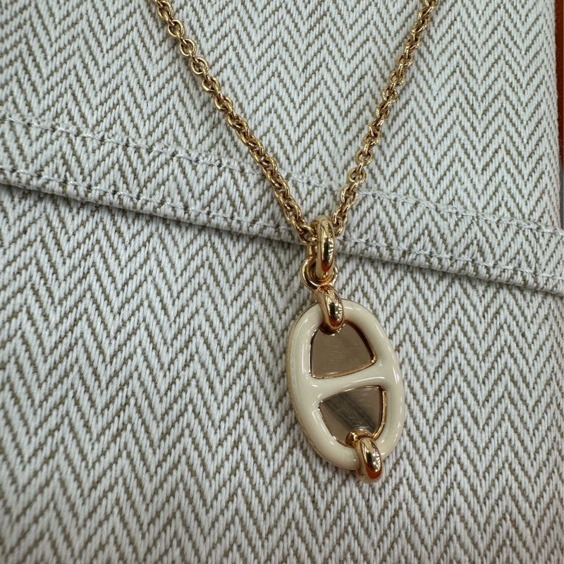 Hermes mini maillon項鍊 玫瑰金白色 豬鼻子項鍊 兩種長度可以調整 實物很有質感的-4