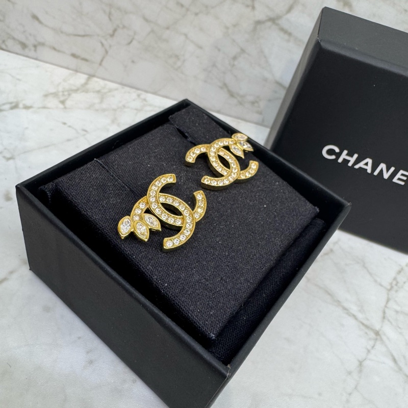 CHANEL 雙CLOGO耳環/金-2