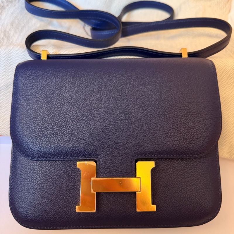 愛馬仕Hermes mini Constance 19 小康康 墨水藍金扣-0