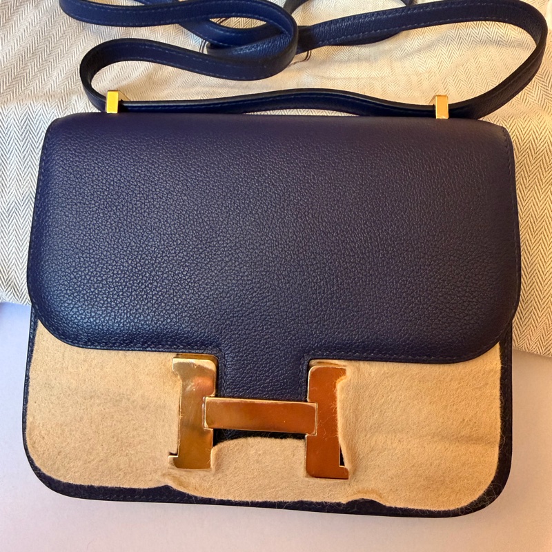 愛馬仕Hermes mini Constance 19 小康康 墨水藍金扣-2