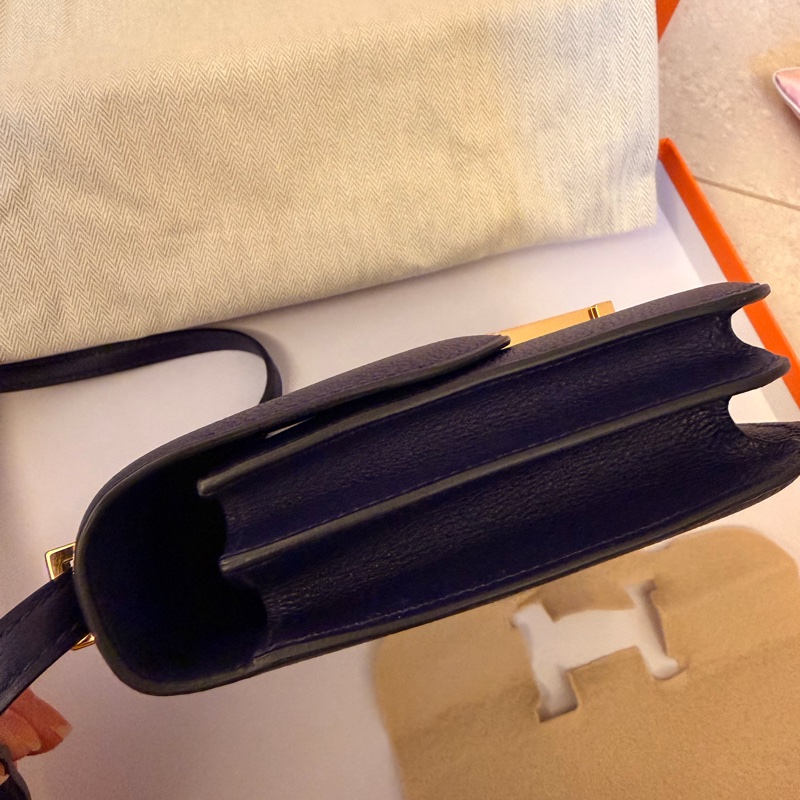 愛馬仕Hermes mini Constance 19 小康康 墨水藍金扣-7