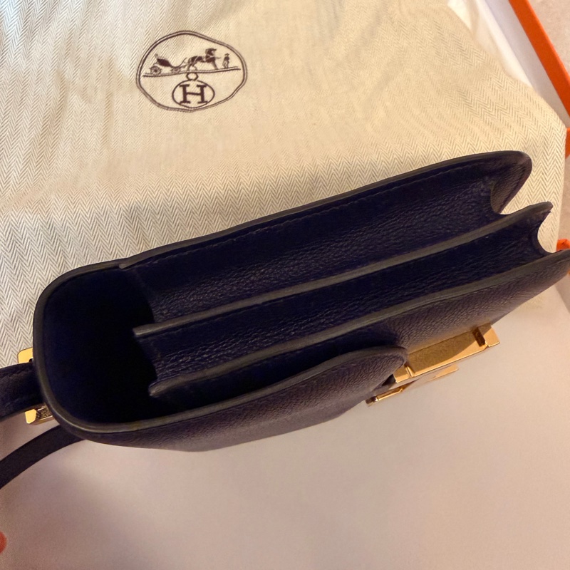 愛馬仕Hermes mini Constance 19 小康康 墨水藍金扣-8