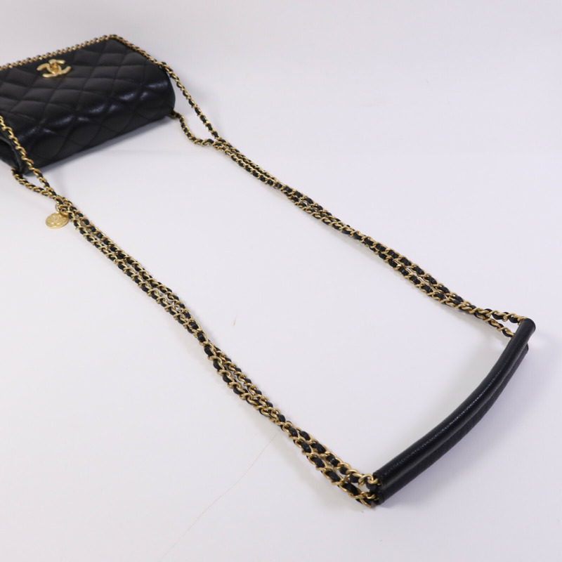 CHANEL 牛皮皮革Seasonal Matelasse金扣鏈帶肩背袋-10