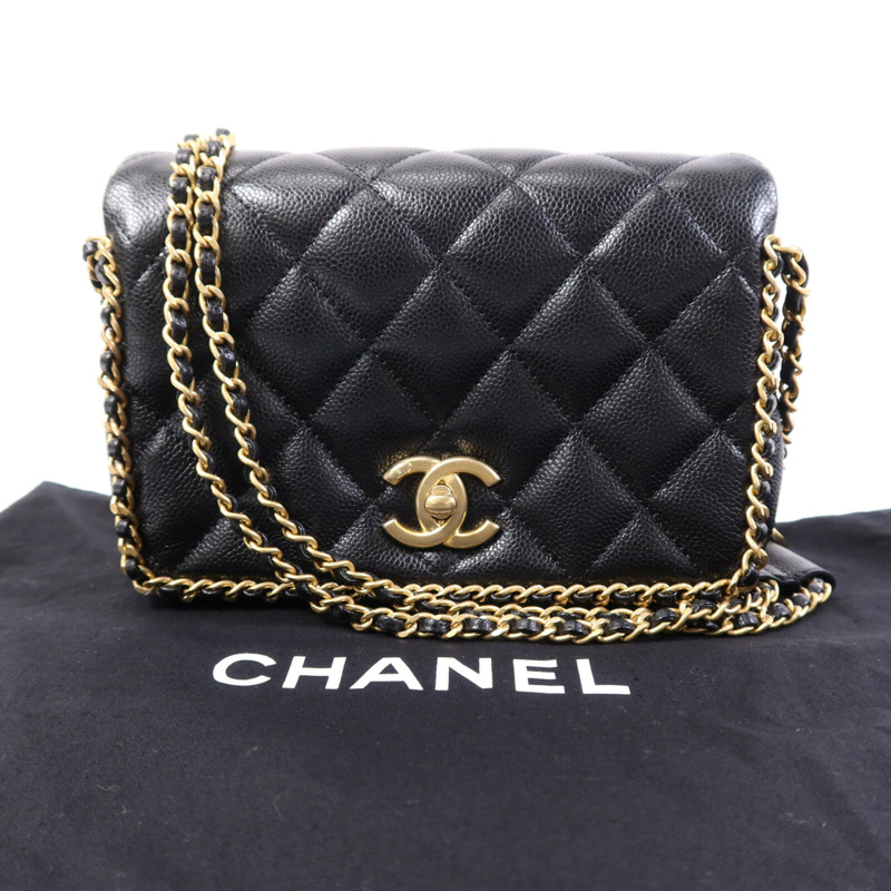 CHANEL 牛皮皮革Seasonal Matelasse金扣鏈帶肩背袋-14