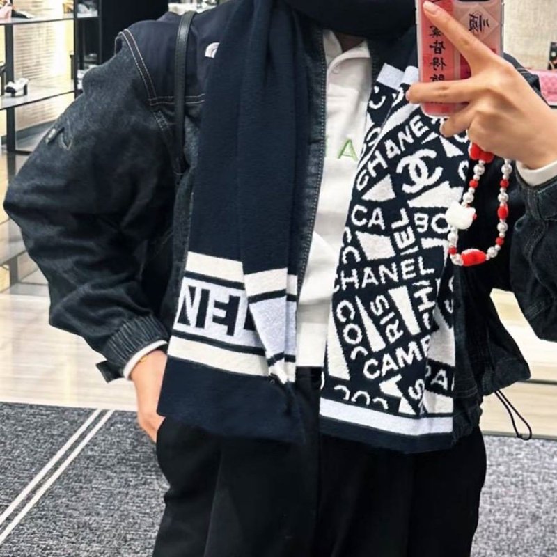 CHANEL香奈兒 經典雙C文字LOGO 羊絨圍巾-4