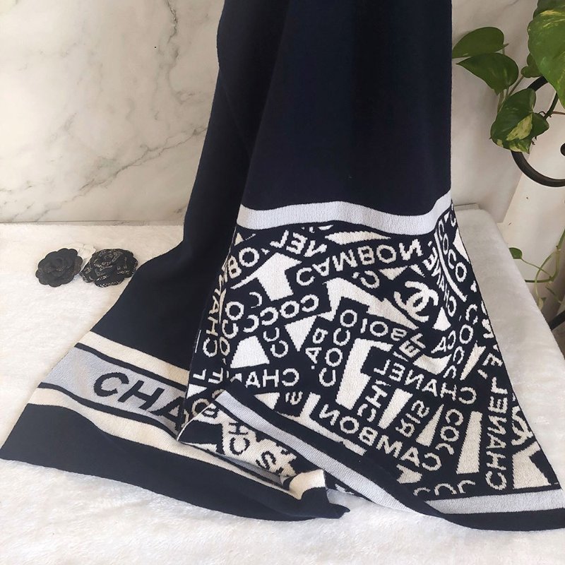 CHANEL香奈兒 經典雙C文字LOGO 羊絨圍巾-10