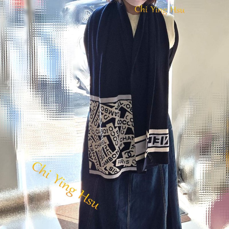 CHANEL香奈兒 經典雙C文字LOGO 羊絨圍巾-9