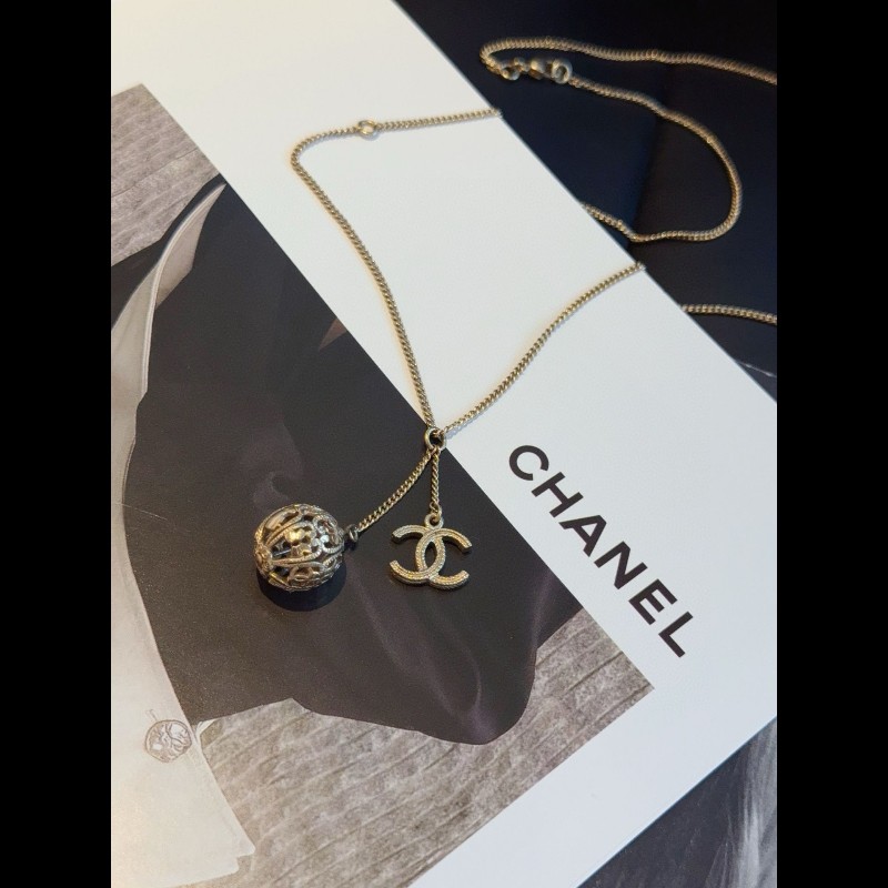 Chanel 06p 淡金鏤空圓球 雙c logo 毛衣鏈-2