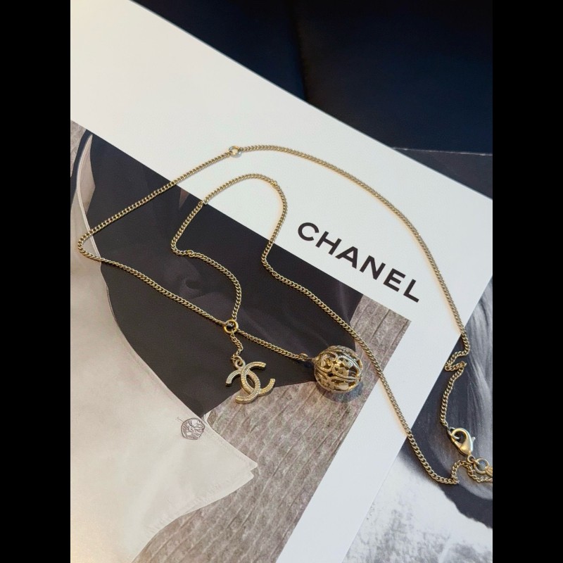 Chanel 06p 淡金鏤空圓球 雙c logo 毛衣鏈-3