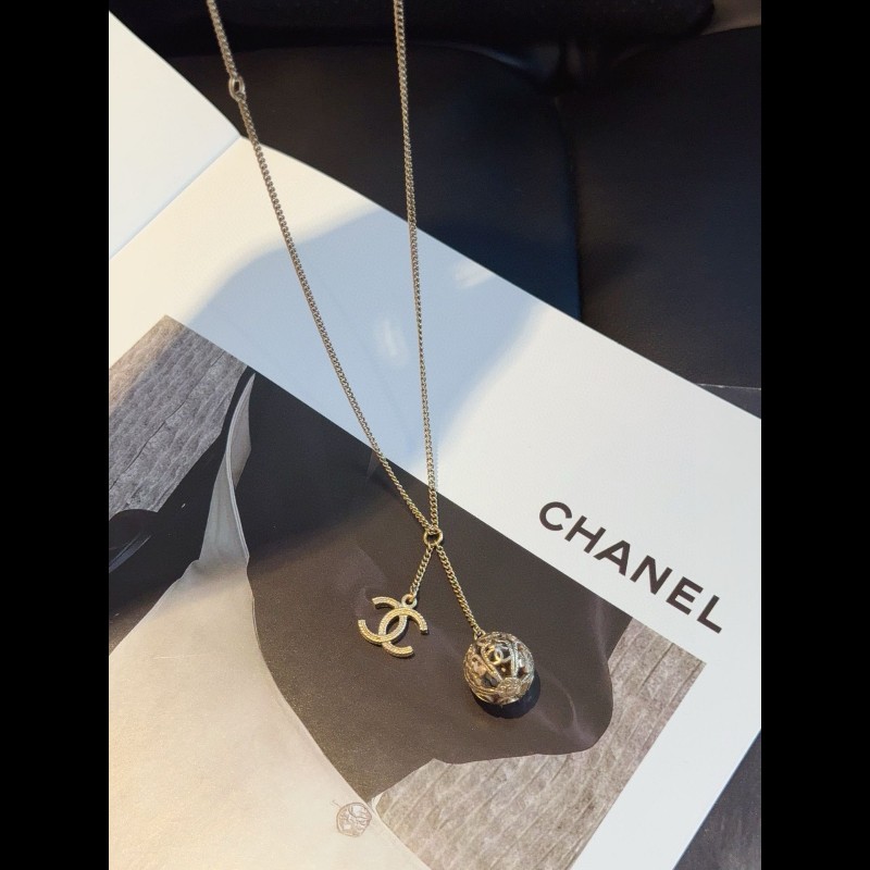 Chanel 06p 淡金鏤空圓球 雙c logo 毛衣鏈-4