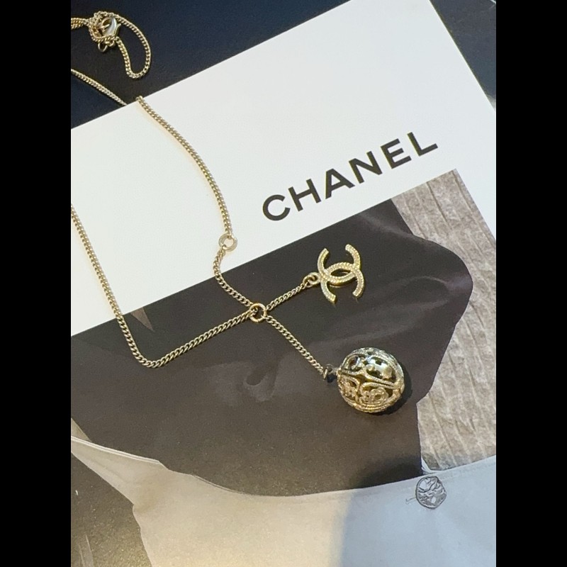 Chanel 06p 淡金鏤空圓球 雙c logo 毛衣鏈-5