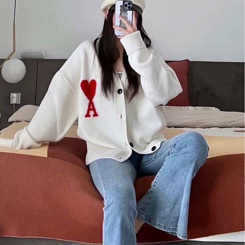 『AMI』 白色大愛心❤️羊毛開襟外套[S]&[M]-0