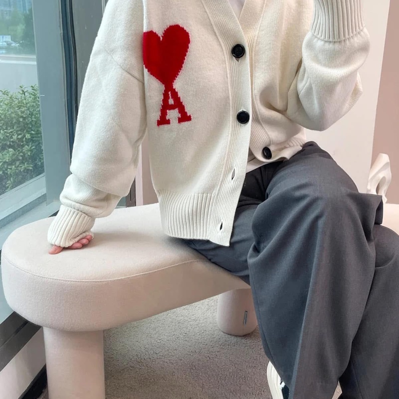 『AMI』 白色大愛心❤️羊毛開襟外套[S]&[M]-1