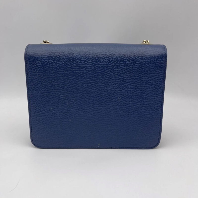 正品 Gucci GG 互扣式裡海藍皮革斜挎小包-1