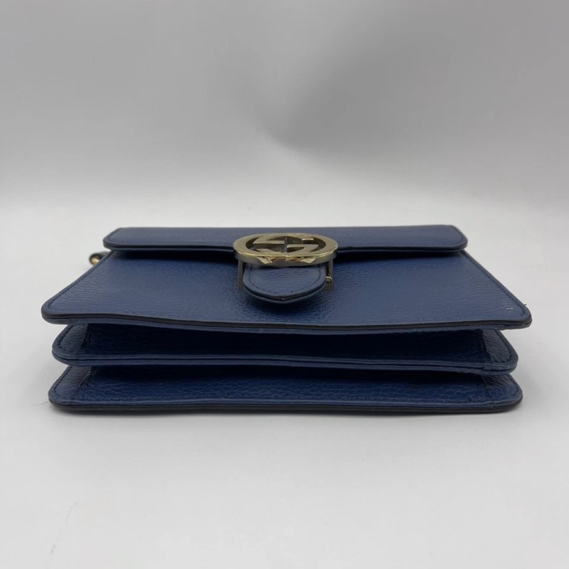 正品 Gucci GG 互扣式裡海藍皮革斜挎小包-3
