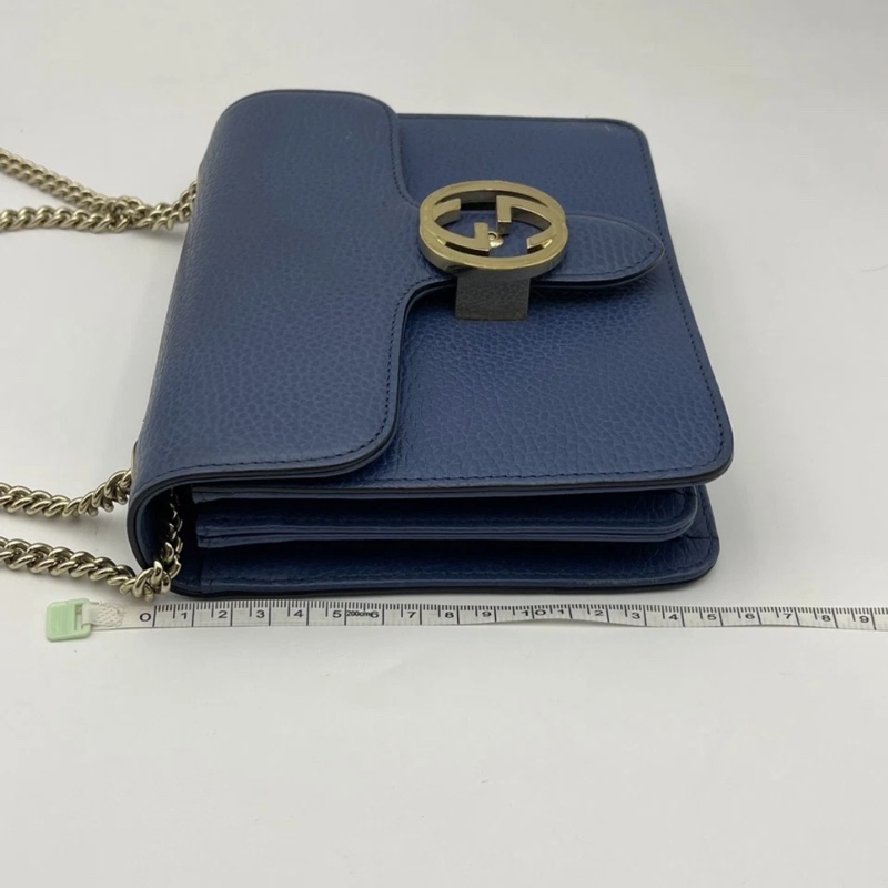 正品 Gucci GG 互扣式裡海藍皮革斜挎小包-4