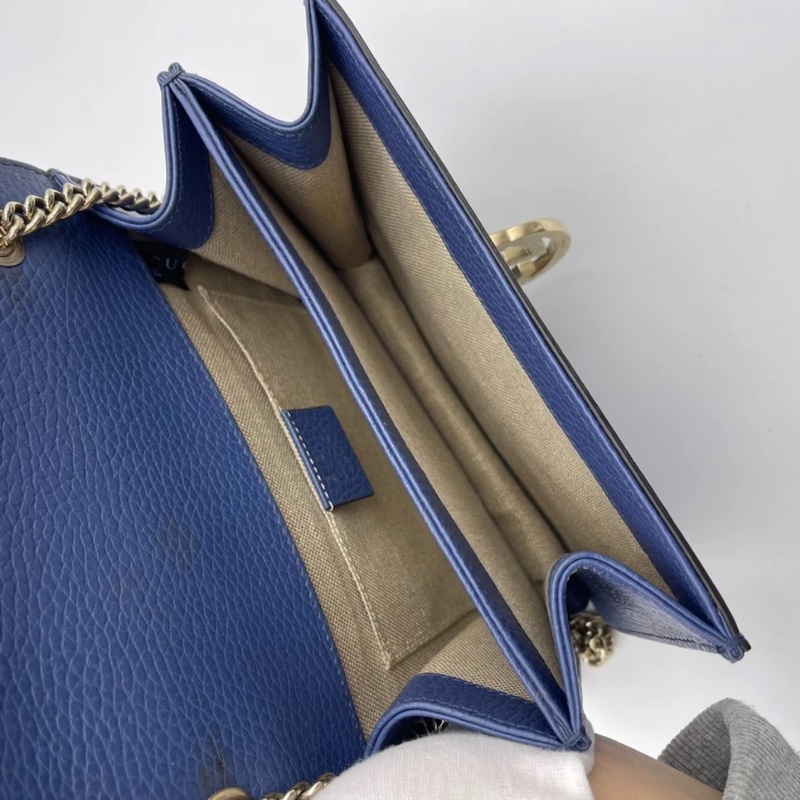正品 Gucci GG 互扣式裡海藍皮革斜挎小包-5