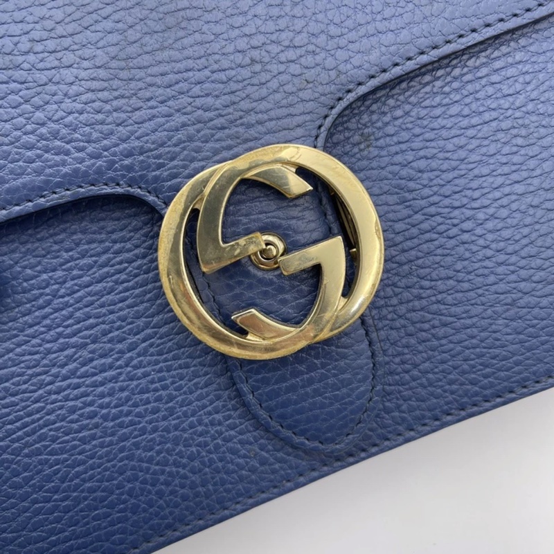 正品 Gucci GG 互扣式裡海藍皮革斜挎小包-7