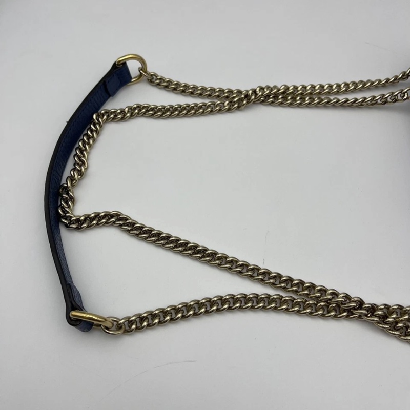 正品 Gucci GG 互扣式裡海藍皮革斜挎小包-8