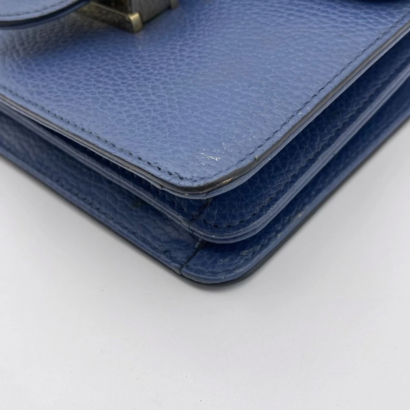 正品 Gucci GG 互扣式裡海藍皮革斜挎小包-9